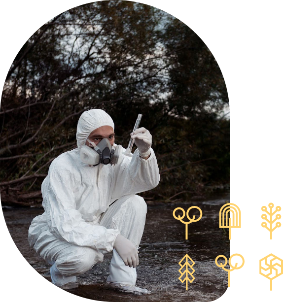 man holding a test tube wearing a white hazmat suit | frequently asked questions ensolum
